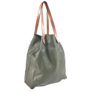 GAP Large Olive Leather Tote w/ Cognac Straps